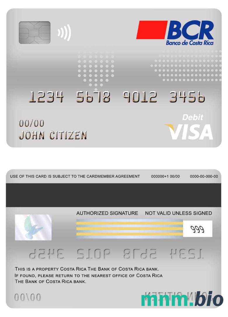 Costa Rica The Bank of Costa Rica bank visa debet karta przykład w formacie PSD